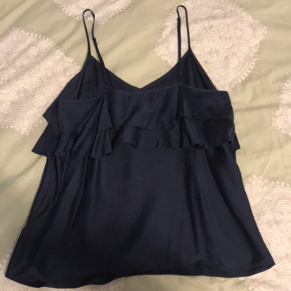 Tibi Navy Silk/Cotton Top with Ruffle - Picture 3 of 3
